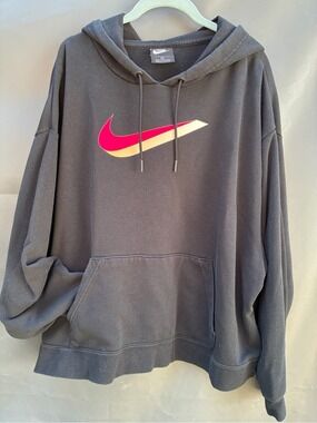 Nike Black Hoodie Woman's Boxy Fit Pink Cream Swoosh